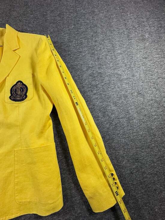 Lauren Ralph Lauren Women's Canary Yellow Crested Linen Blazer with Gold Buttons - Picture 6 of 14